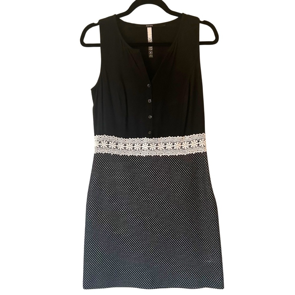 Kensie Dress Lace Black White Checks Polka Dot Sleeveless Shift Small